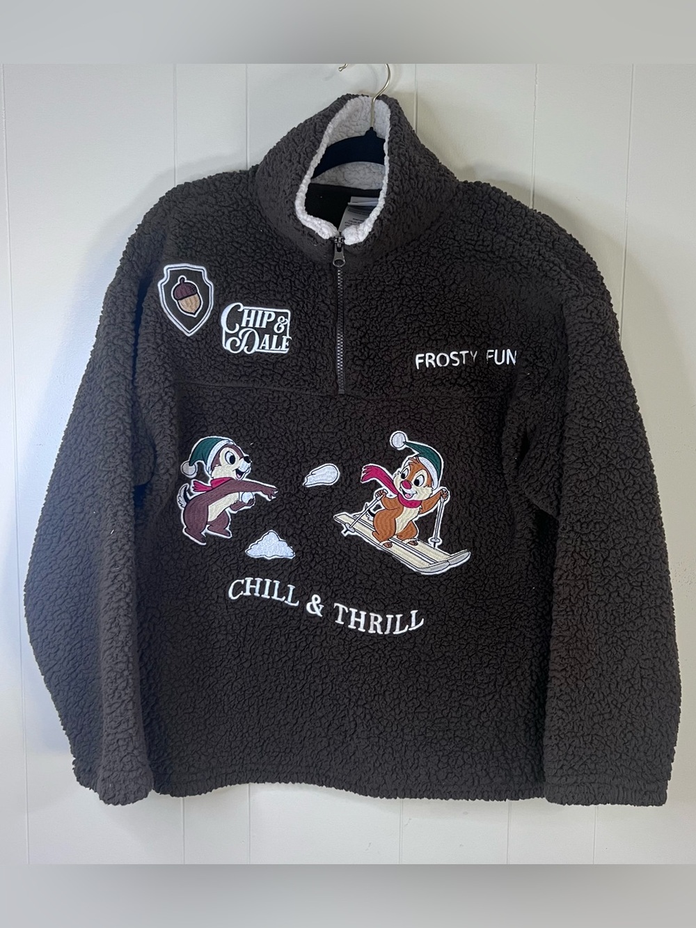 Disney Chip n Dale Womens Size L Top Winter Sherpa Pullover Jacket Sweatshirt